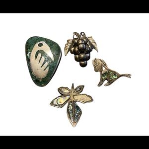 Lot Of 4 Vintage Mexican Inlaid Brooch 925 Sterling Silver Signed Taxco READ
